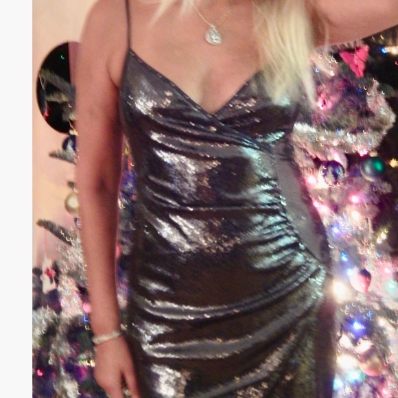 Hale Bob SPARKLING METALLIC GRAY mini dress. Size L - Picture 9 of 10